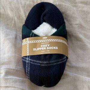 Cozy Kid NWT Slipper Socks - Green and Blue Flannel Tartan